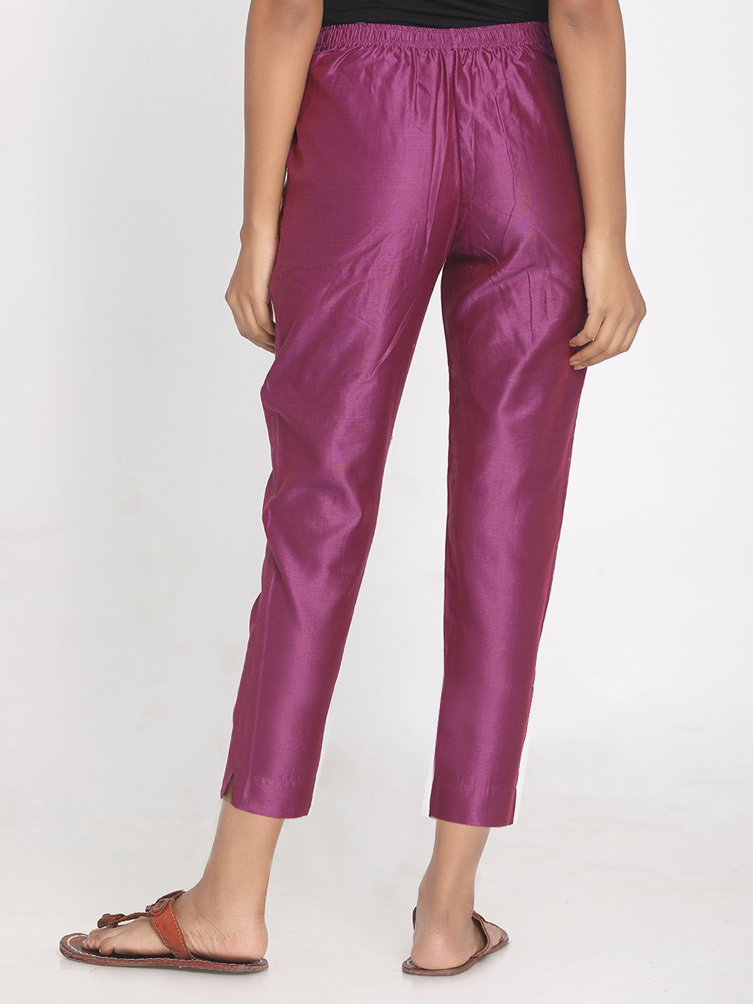 Nakshi Pure Chanderi Purple Solid Cropped Pant