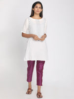 Load image into Gallery viewer, Pure chanderi purple solid cropped pant
