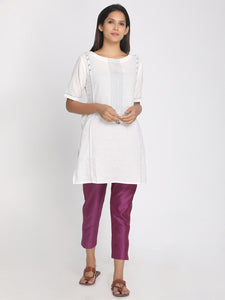 Pure chanderi purple solid cropped pant
