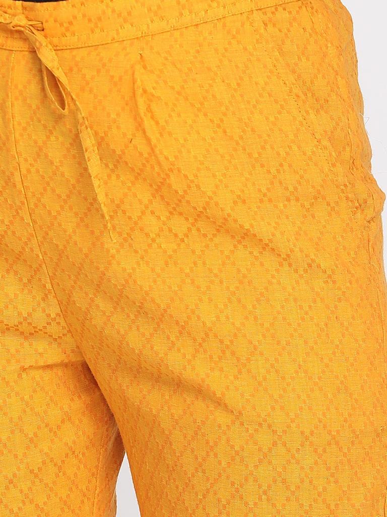 Nakshi 100% Cotton Yellow Self Designed Cropped Pant