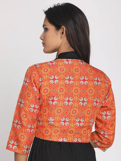 Nakshi Multicoloured Silk Open Front Women's Cropped Jacket