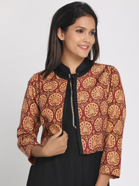 Nakshi Multicoloured Silk Open Front Women"s Cropped Jacket