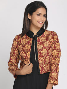 Multicoloured Silk Open Front Cropped Jacket