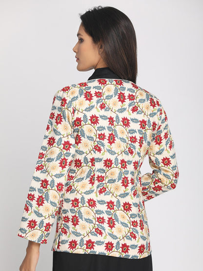 Nakshi Tussar Viscose Floral Printed Women's Open Front Jacket