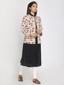 Tussar viscose floral printed open front jacket