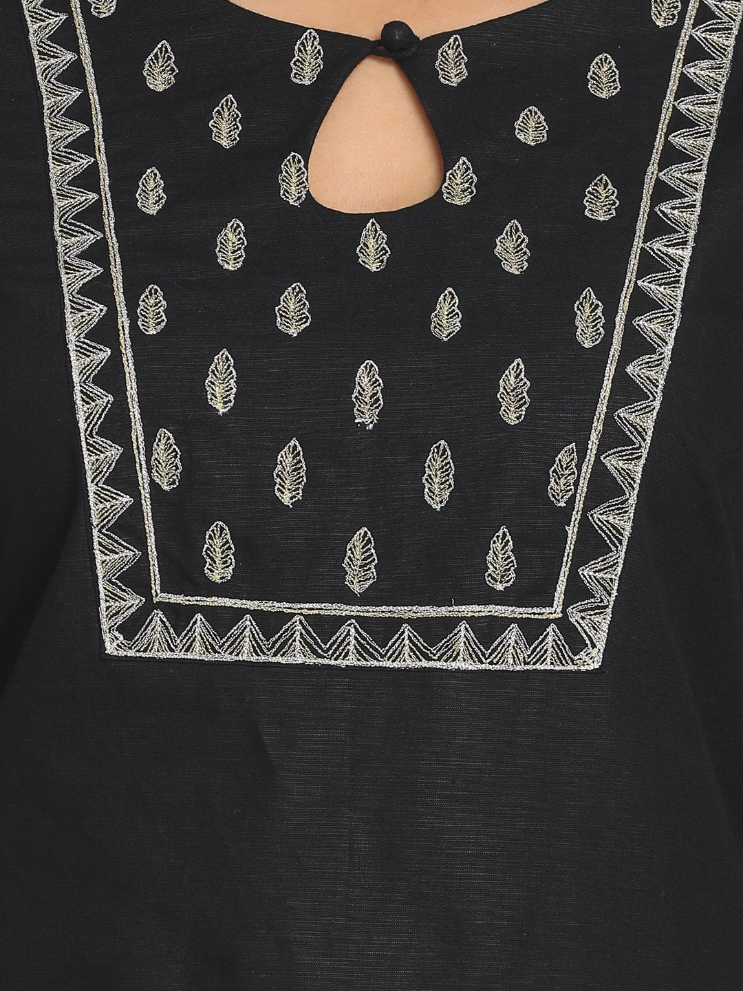 Zari embroidered Black Straight Long Kurta With Matching Mask