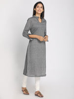 Load image into Gallery viewer, Zari Embroidered Grey Straight Kurta With Mask
