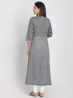 Load image into Gallery viewer, 100% Cotton Grey Hand Embroidred and Self Designed Long Kurta
