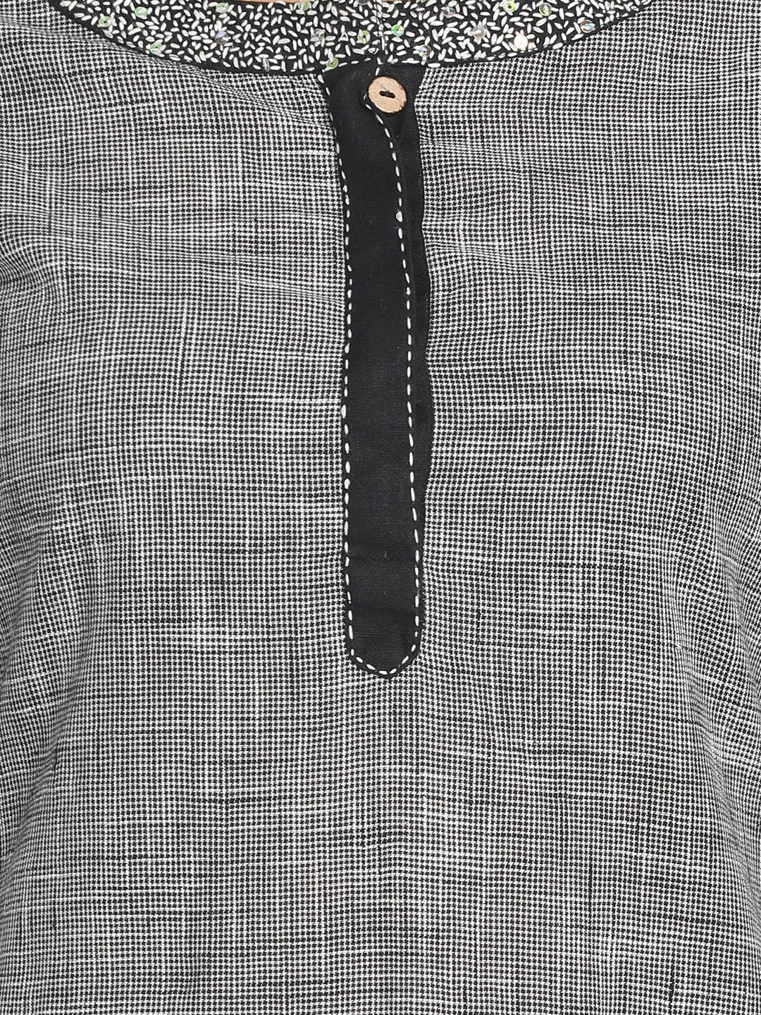 100% Cotton Grey Hand Embroidred and Self Designed Long Kurta
