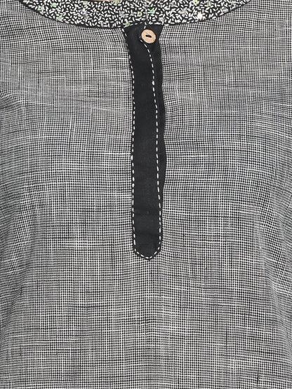 Nakshi 100% Cotton Grey Hand Embroidred & Self Designed Long Kurti