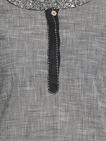 Load image into Gallery viewer, 100% Cotton Grey Hand Embroidred and Self Designed Long Kurta
