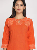 Load image into Gallery viewer, Block Printed Orange A-line Kurta With Mask
