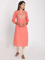 Load image into Gallery viewer, Zari embroidered Pink Straight long Kurta With Mask
