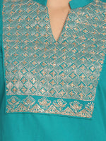 Load image into Gallery viewer, Zari embroidered Turquoise Blue Straight long Kurta With Mask
