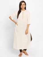 Load image into Gallery viewer, Off-White &amp; Beige Checked Straight Kurta
