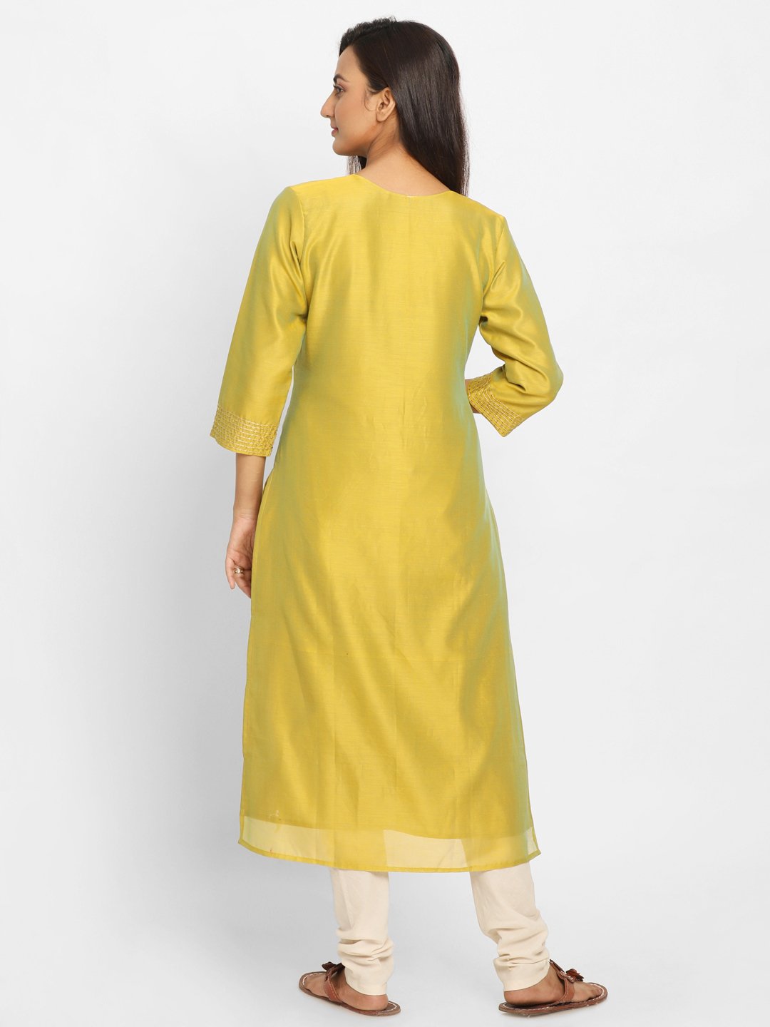 Nakshi Yellow & Green Solid Straight Kurti