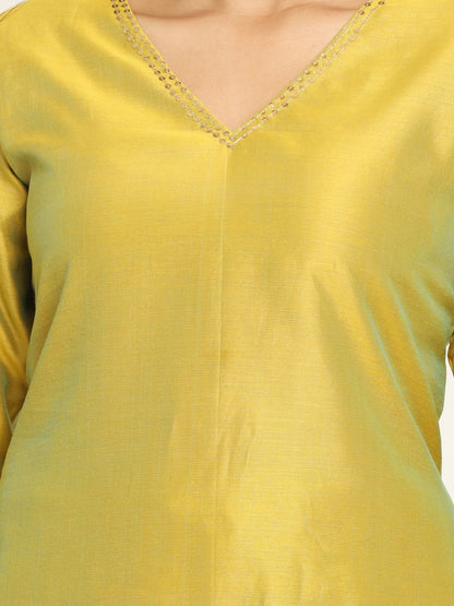 Nakshi Yellow & Green Solid Straight Kurti
