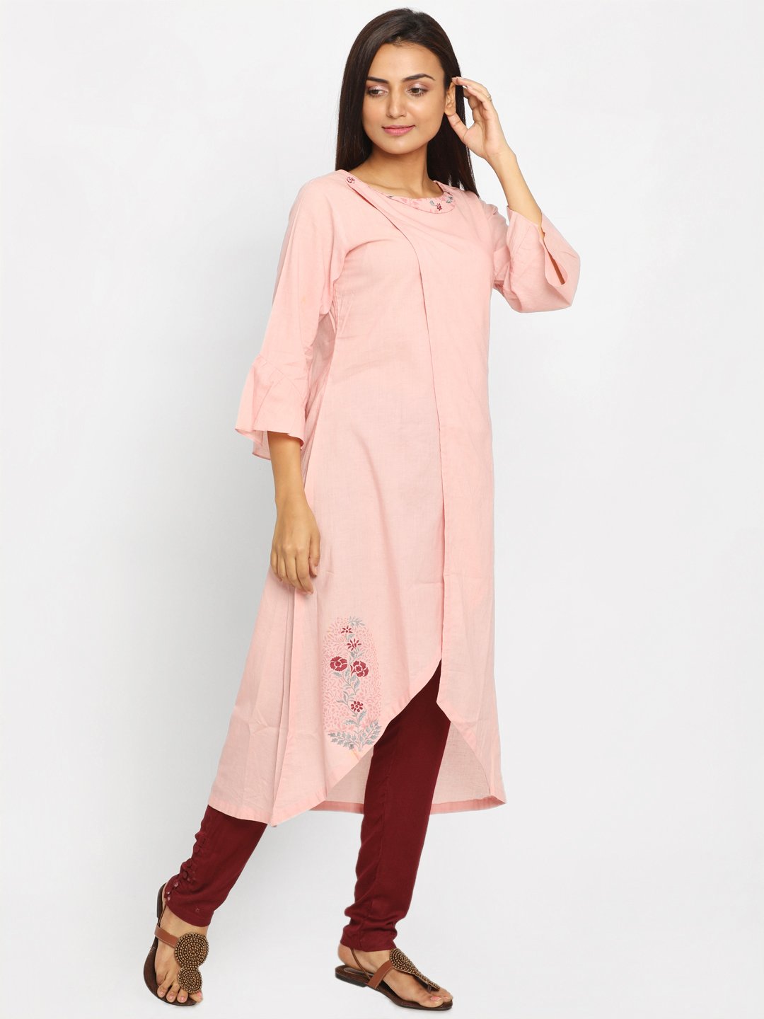 Nakshi Pink Printed A-Line Kurti