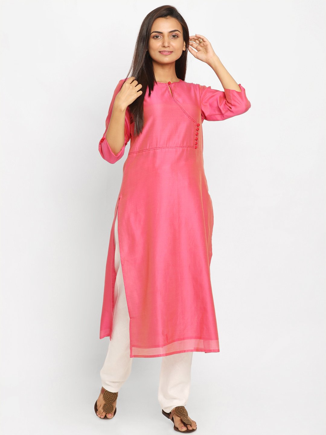 Nakshi Pink Solid Straight Kurti