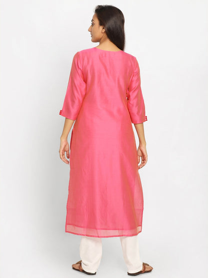 Nakshi Pink Solid Straight Kurti