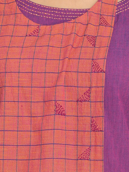 Nakshi 100% Cotton Purple And Orange Colour Blocked Long kurti