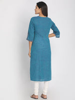 Load image into Gallery viewer, 100% Cotton Teal and Blue Colour Blocked Long kurta
