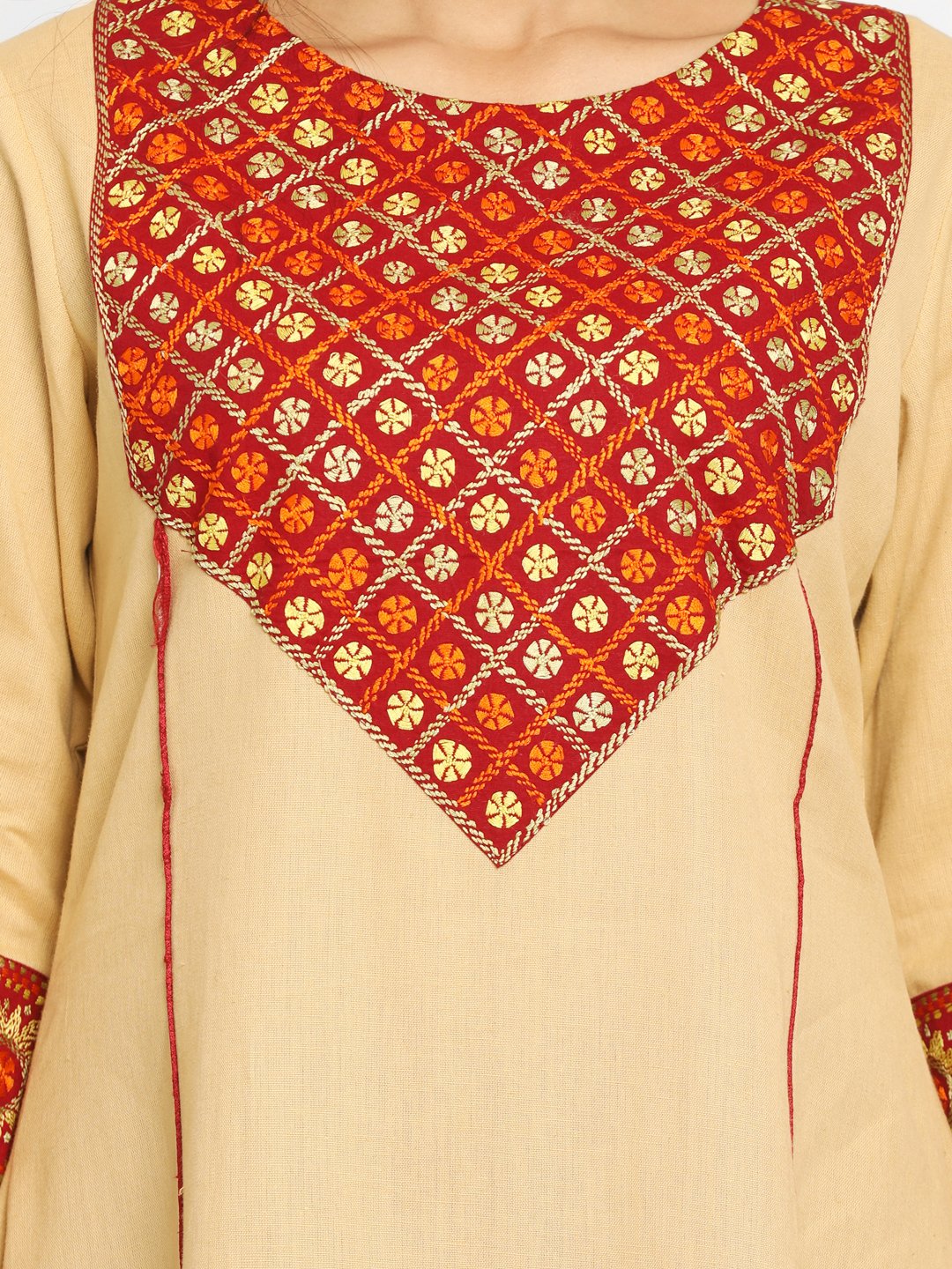 Nakshi Embroidered Flared Long Beige Kurti