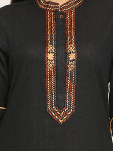 Embroidered Assymetrical Black Kurta