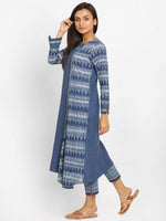Load image into Gallery viewer, Block Printed and Embroidered Assymetrical Navy Blue Kurta
