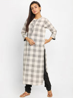 Load image into Gallery viewer, Grey &amp; Off-White Checked Straight Kurta
