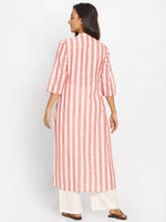 Load image into Gallery viewer, Red &amp; White Striped Straight Kurta

