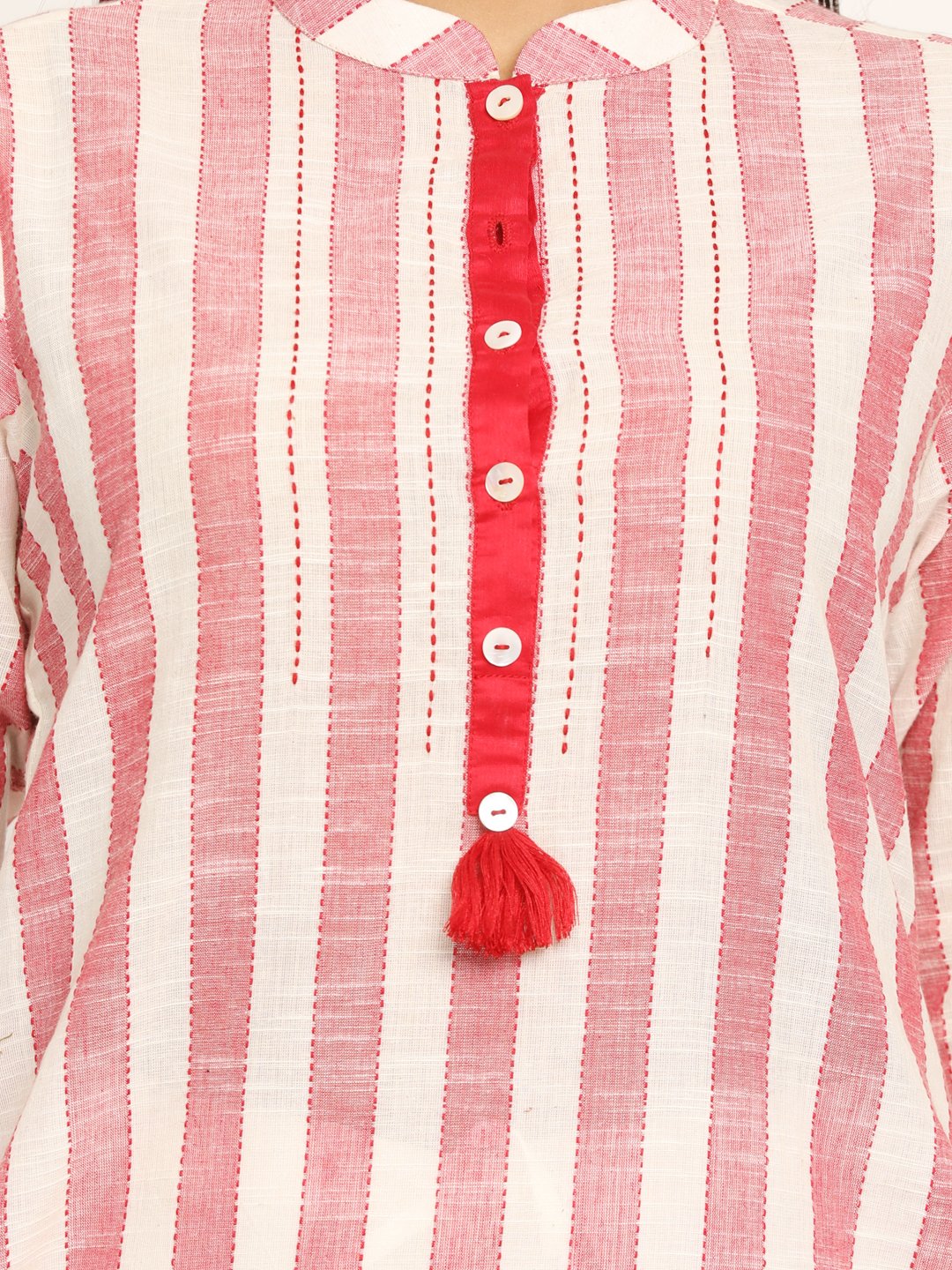 Nakshi Red & White Striped Straight Kurti