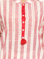 Load image into Gallery viewer, Red &amp; White Striped Straight Kurta
