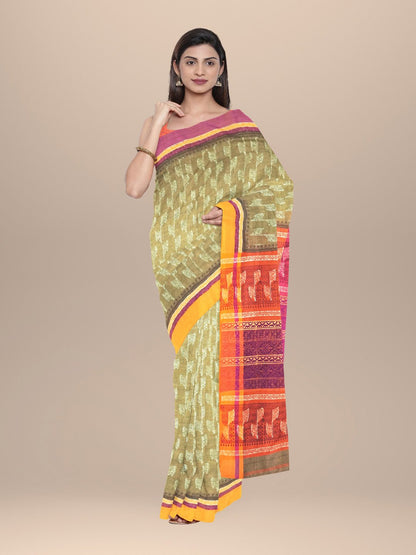 Nakshi Multicolour Cotton Hand Woven & Hand Block Printed Saree