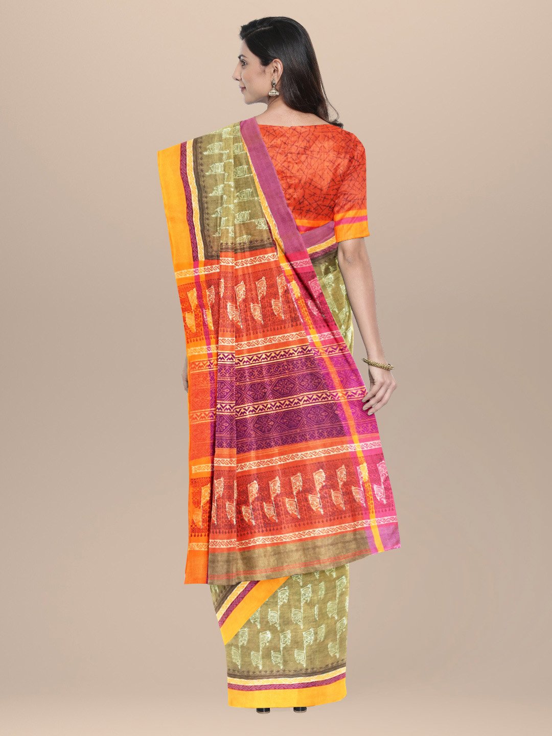 Nakshi Multicolour Cotton Hand Woven & Hand Block Printed Saree