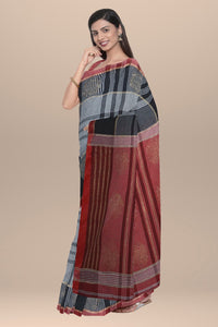 Cotton Handwoven Checks & Hand Block Printed Saree