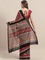 Load image into Gallery viewer, Black Beige Print Chanderi cotton silk Saree
