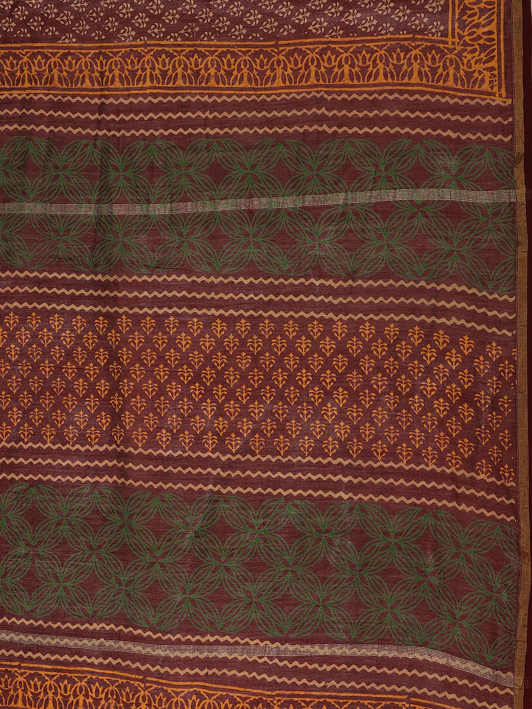 Nakshi Maroon Handblock Printed Chanderi Saree