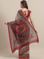 Load image into Gallery viewer, Beige Rust Printed Chanderi Cotton Silk Saree
