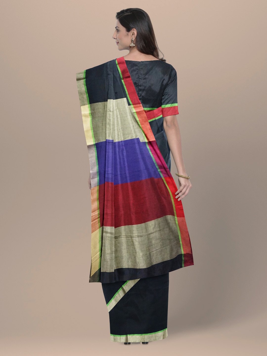 Nakshi Black With Multicolor Pallu Hand Woven Cotton Saree