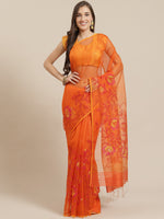 Load image into Gallery viewer, Orange Woven Design Pure Cotton Handloom Saree With Sequins Detail
