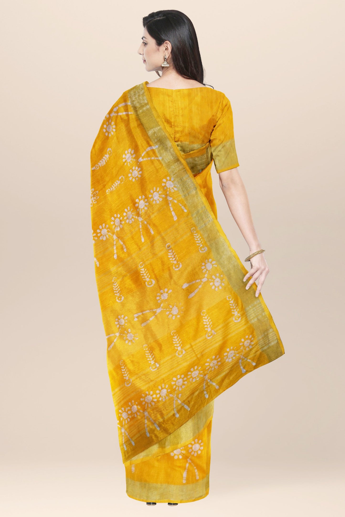 Nakshi Yellow Cotton Batik Printed Saree