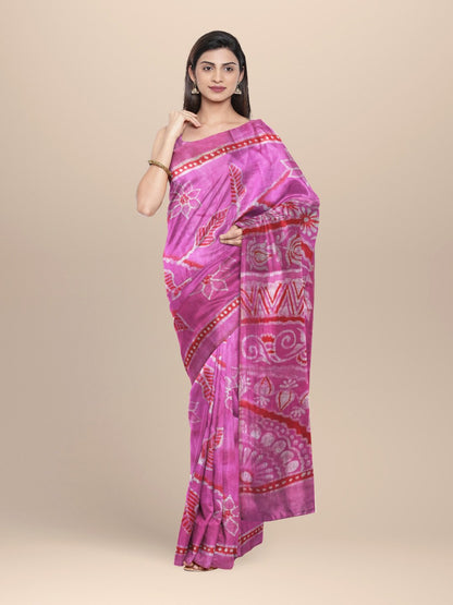 Nakshi Pink Cotton Batik Printed Silk Saree