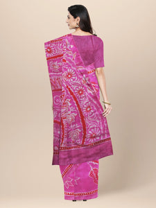 Pink Cotton Batik silk Saree