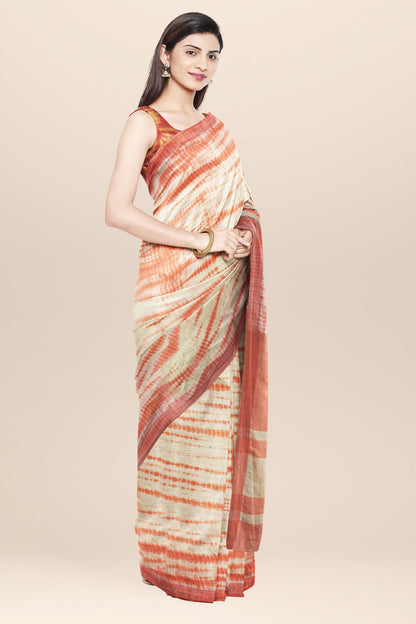 Nakshi Beige Hand Woven Tie Dyed Cotton Saree