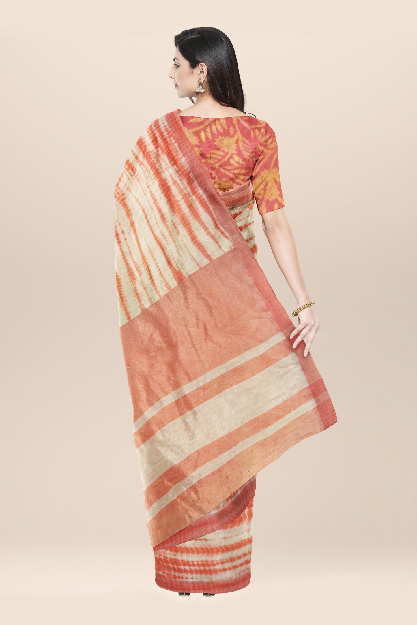 Nakshi Beige Hand Woven Tie Dyed Cotton Saree