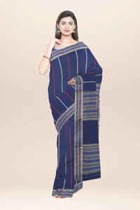 Navy blue dhonekhali handwoven cotton saree