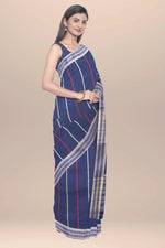 Load image into Gallery viewer, Navy blue dhonekhali handwoven cotton saree
