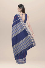 Load image into Gallery viewer, Navy blue dhonekhali handwoven cotton saree
