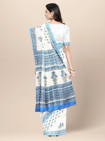 Load image into Gallery viewer, White and Blue Cotton Sangenari Hand Block Printed Saree
